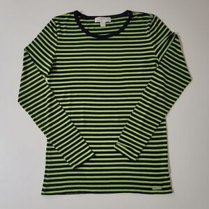 Michael Kors Women's Black Green Crew Striped Long Sleeve Shirt